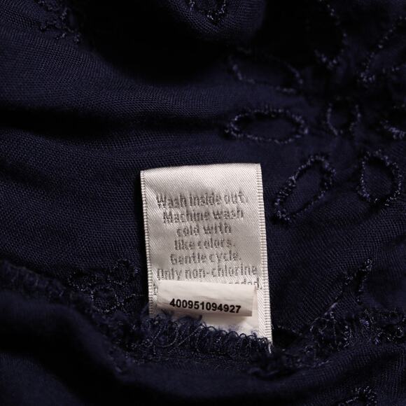 LC Lauren Conrad Navy Blue Boho Embroidered Eyelet Hem Crop Tank Top Size L - Picture 7 of 9